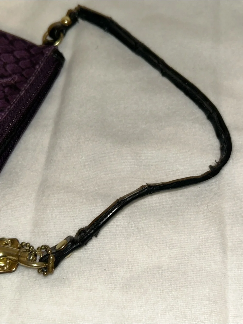 Coach Taylor Snake Print Satin Wristlet in purple and black